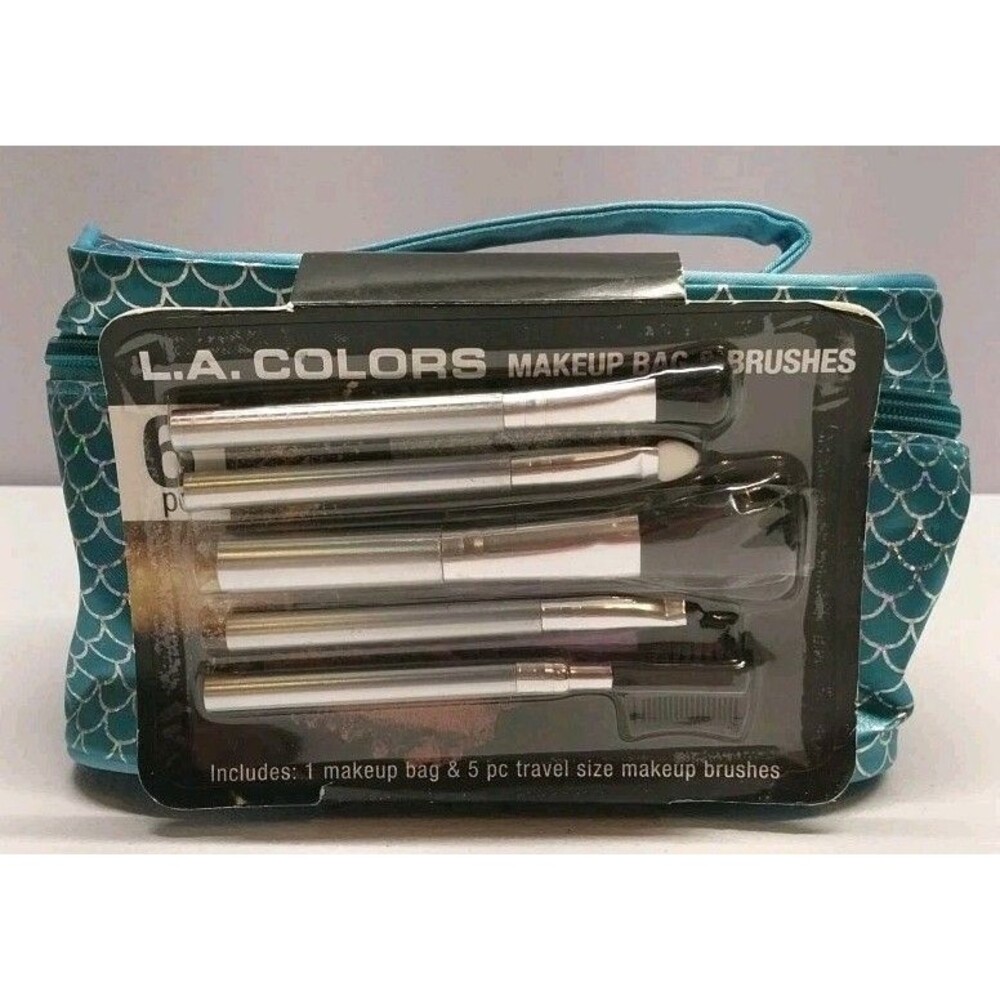 LA Colors Mermaid Makeup Bag w/ 5 Travel Size  Cosmetics Brushes NWT